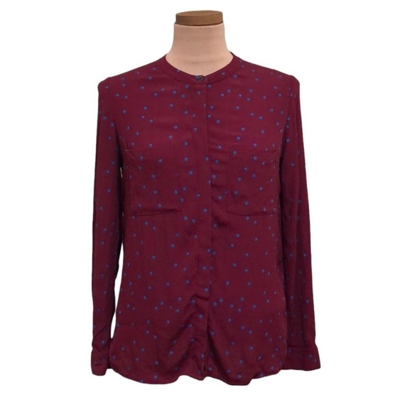 Boden Blouse Size US 8R Red Retro Floral Print Button Up Top - Picture 1 of 11